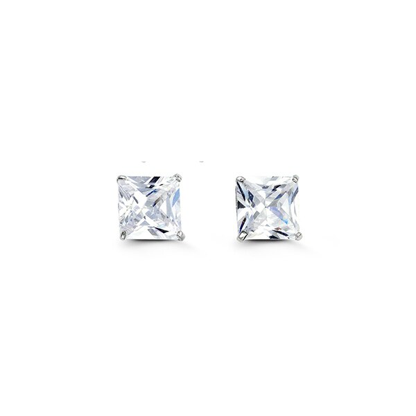 6mm 14k White Gold Square CZ Studs