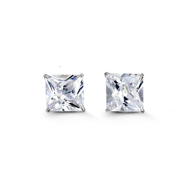 7mm 14k White Gold Square CZ Studs