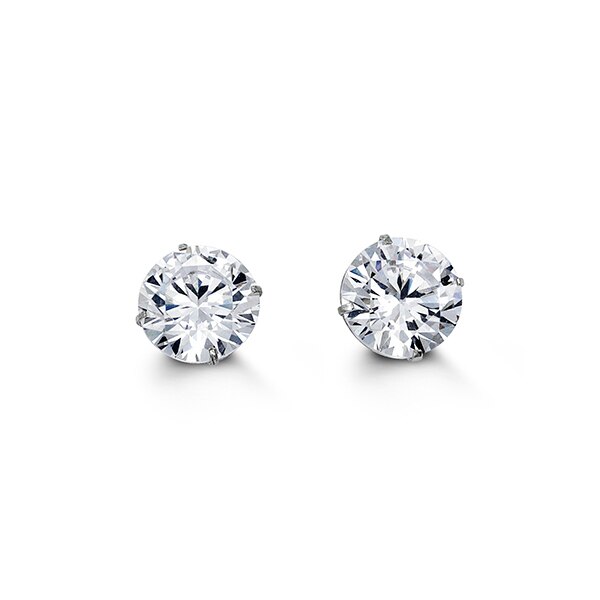 8mm 14k White Gold Round CZ Studs