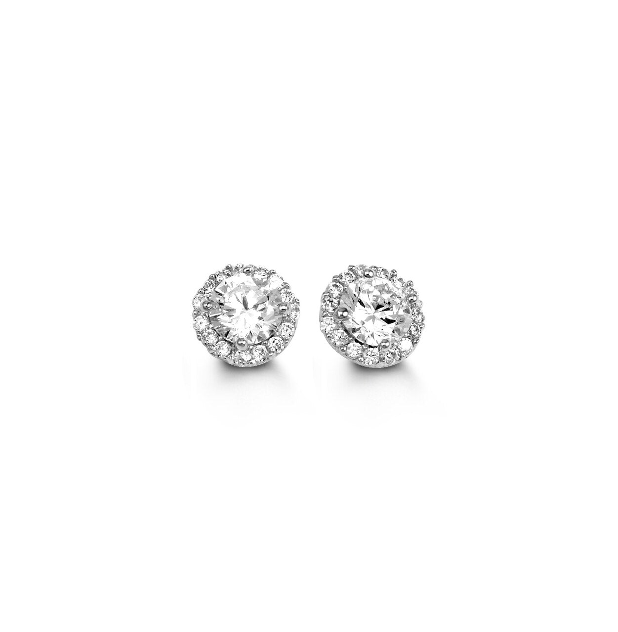 7.5mm CZ Halo Pave White Gold Studs