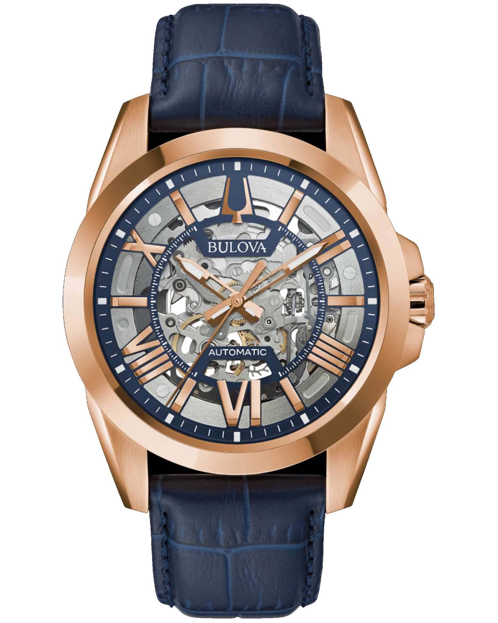 Bulova Sutton Automatic Skeleton Dial Stainless Steel Leather Strap Carat Jewellers