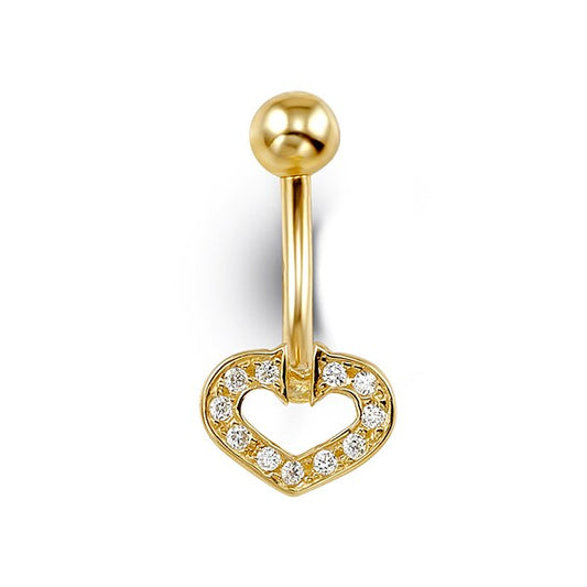 CZ Open Heart Belly Ring in 14K Yellow Gold