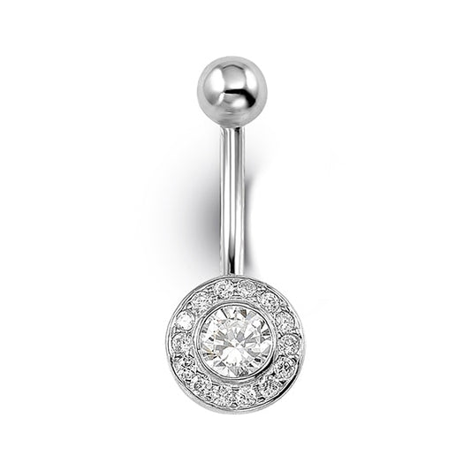 CZ in Halo Belly Ring in 14K White Gold