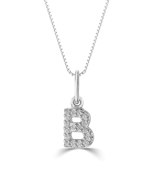 0.05 ct T.W. Diamonds "B" Initial Pendant in 10K White Gold
