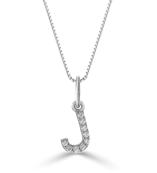 0.05 ct T.W. Diamonds "J" Initial Pendant in 10K White Gold