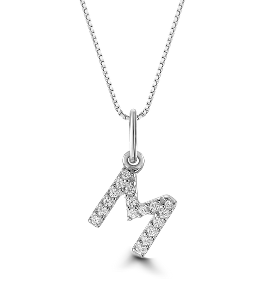 0.05 ct T.W. Diamonds "M" Initial Pendant in 10K White Gold