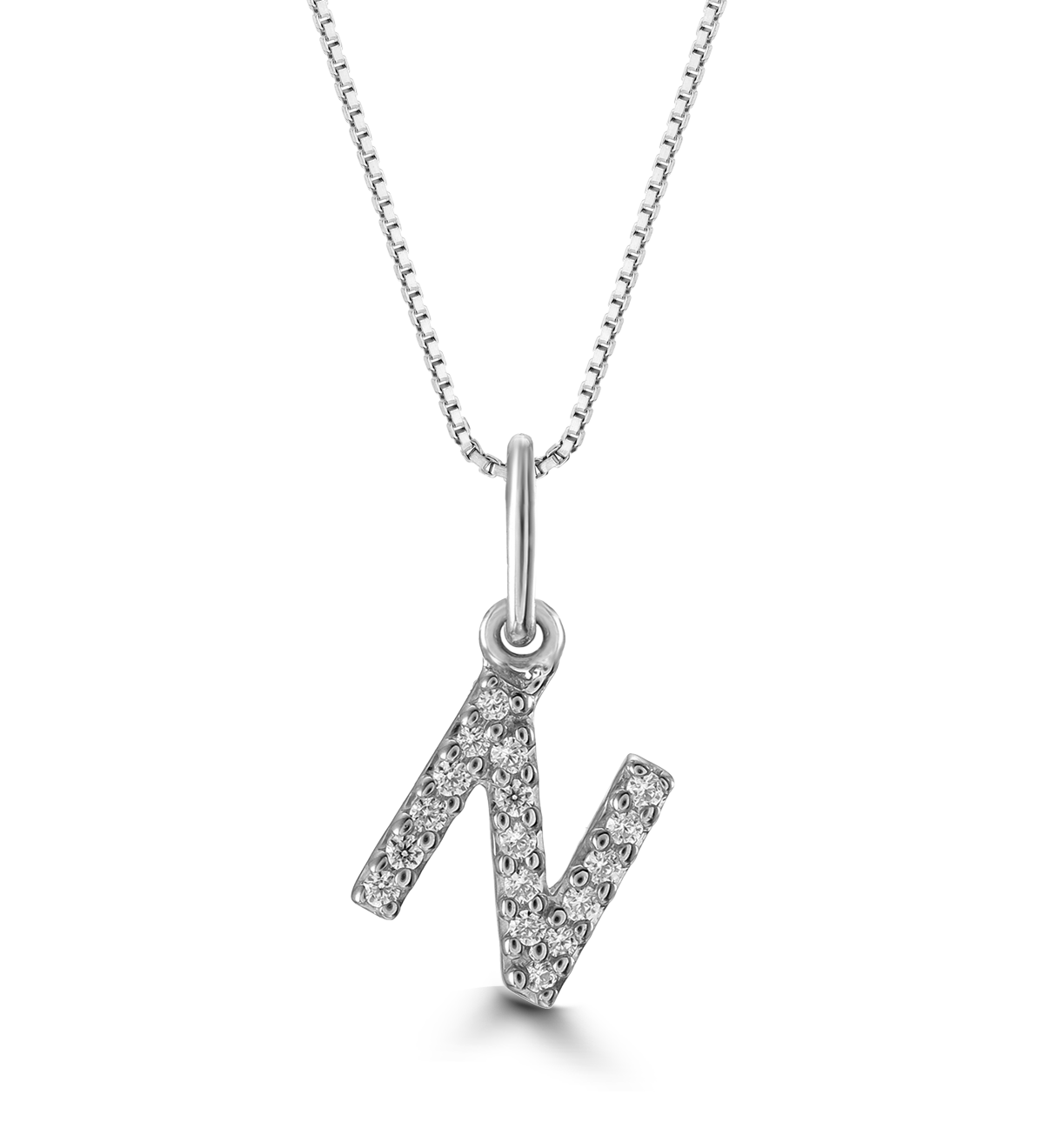 0.05 ct T.W. Diamonds "N" Initial Pendant in 10K White Gold