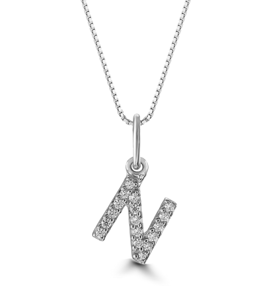 0.05 ct T.W. Diamonds "N" Initial Pendant in 10K White Gold