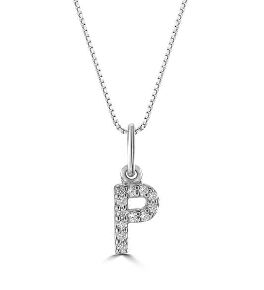 0.05 ct T.W. Diamonds "P" Initial Pendant in 10K White Gold