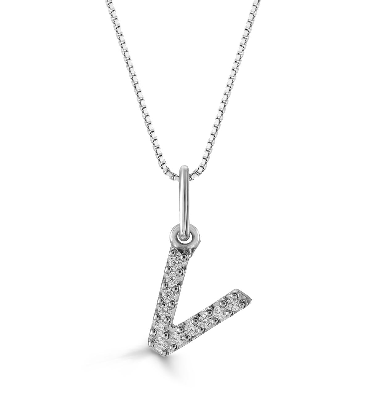 0.05 ct T.W. Diamonds "V" Initial Pendant in 10K White Gold