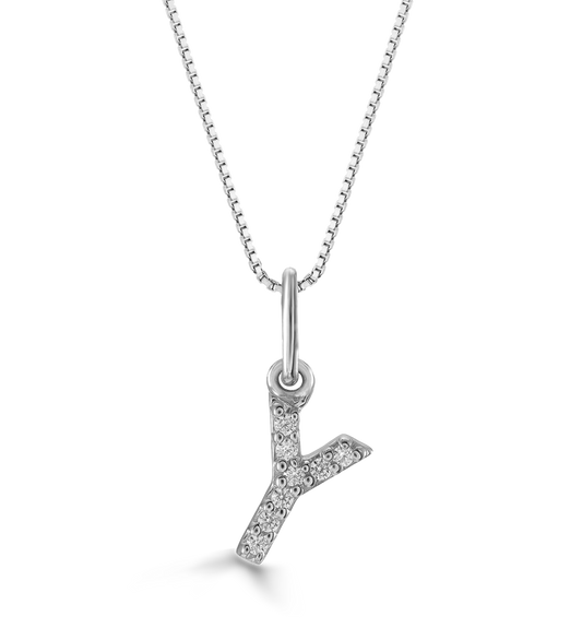 0.05 ct T.W. Diamonds "Y" Initial Pendant in 10K White Gold