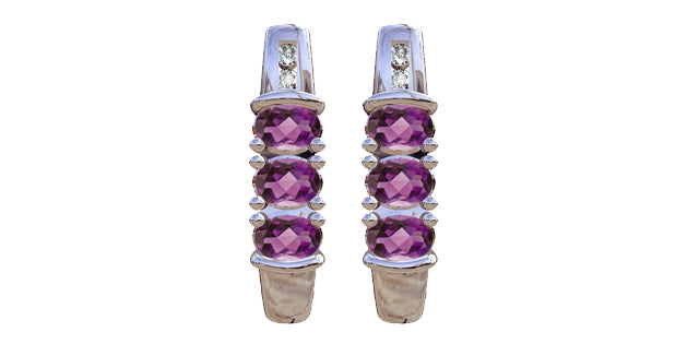 Amethyst & Diamond Stud Earrings in White Gold