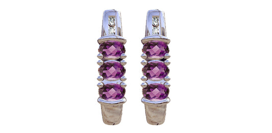 Amethyst & Diamond Stud Earrings in White Gold