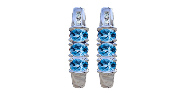 Blue Topaz & Diamond Stud Earrings in White Gold