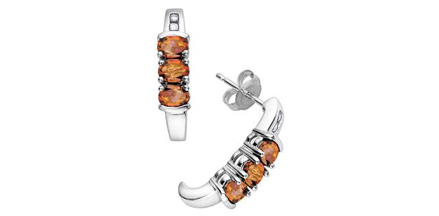 Citrine & Diamond Stud Earrings in White Gold