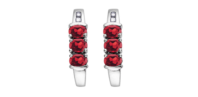 Garnet & Diamond Stud Earrings in White Gold