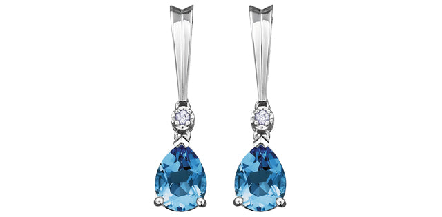 Blue Topaz Diamonds Drop Earrings in White Gold