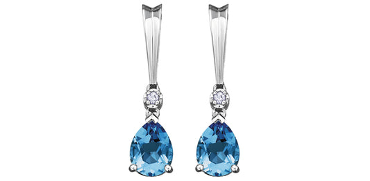 Blue Topaz Diamonds Drop Earrings in White Gold