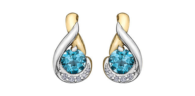 Blue Topaz & Diamonds Drop Earrings in Yellow Gold
