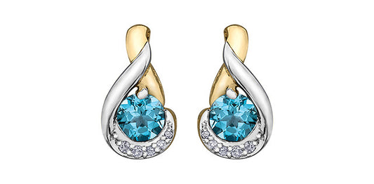 Blue Topaz & Diamonds Drop Earrings in Yellow Gold