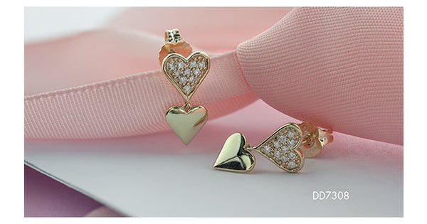 0.10 ct T. W. Double Heart Gold Earrings