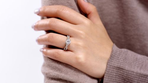 Gabriel & Co-14k White Gold Round Twisted Diamond Engagement Ring - 0.20 ct