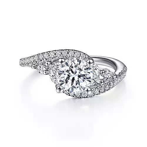 Firenze-14k White Gold Bypass Round Diamond Engagement Ring - 0.41 ct