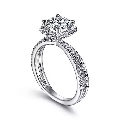 Gabriel & Co-14k White Gold Cushion Halo Round Diamond Engagement Ring - 0.39 ct