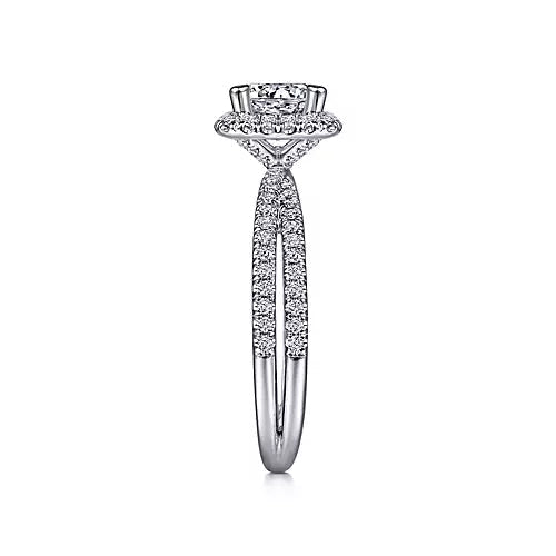 Gabriel & Co-14k White Gold Cushion Halo Round Diamond Engagement Ring - 0.39 ct