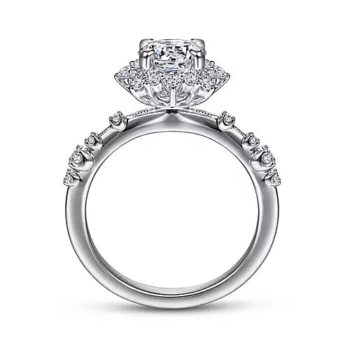 Gabriel & Co-14k White Gold Fancy Halo Round Diamond Engagement Ring - 0.37 ct