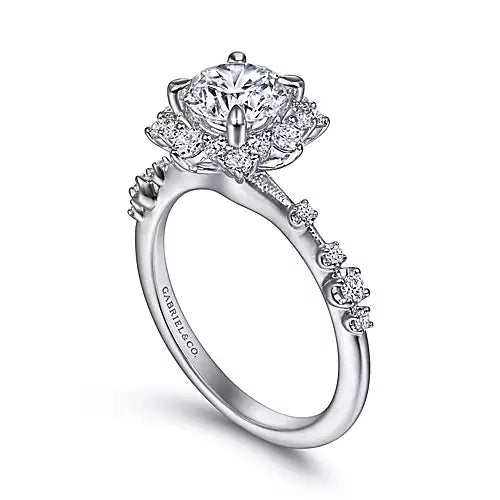 Gabriel & Co-14k White Gold Fancy Halo Round Diamond Engagement Ring - 0.37 ct