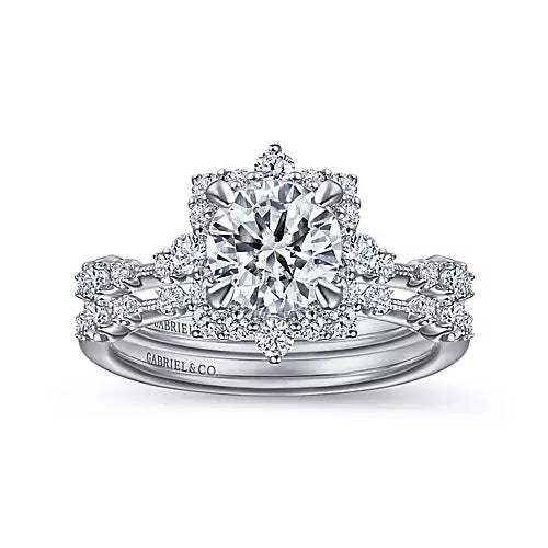 Gabriel & Co-14k White Gold Fancy Halo Round Diamond Engagement Ring - 0.37 ct