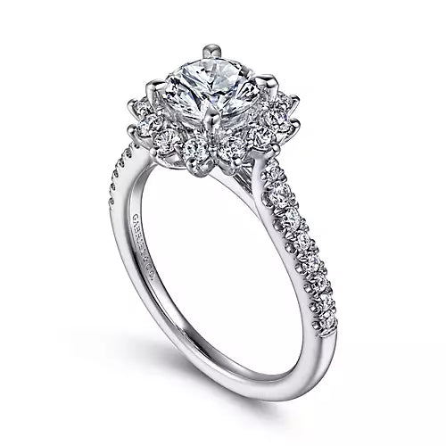 Gabriel & Co-14k White Gold Fancy Halo Round Diamond Engagement Ring - 0.57 ct