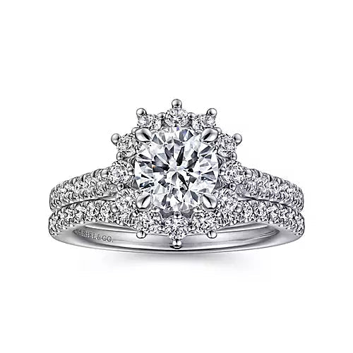 Gabriel & Co-14k White Gold Fancy Halo Round Diamond Engagement Ring - 0.57 ct