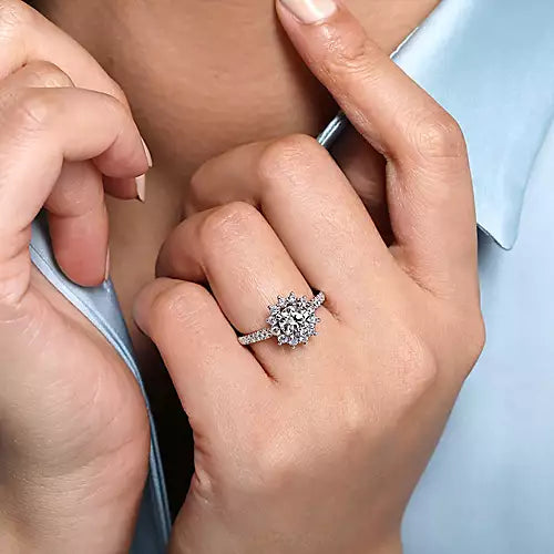 Gabriel & Co-14k White Gold Fancy Halo Round Diamond Engagement Ring - 0.57 ct