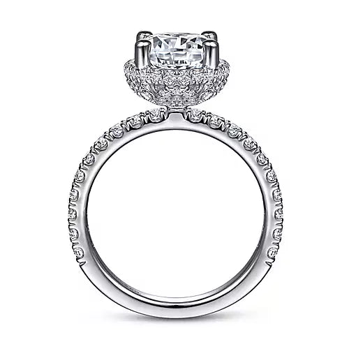 Gabriel & Co-14k White Gold Hidden Halo Round Diamond Engagement Ring - 0.72 ct