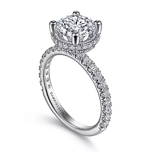 Gabriel & Co-14k White Gold Hidden Halo Round Diamond Engagement Ring - 0.72 ct