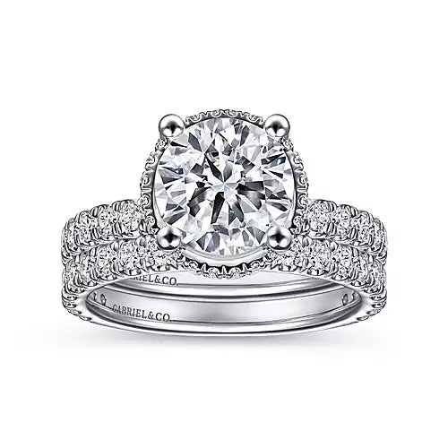 Gabriel & Co-14k White Gold Hidden Halo Round Diamond Engagement Ring - 0.72 ct