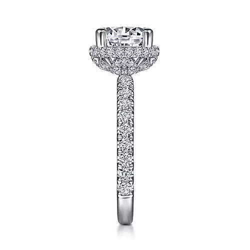 Gabriel & Co-14k White Gold Hidden Halo Round Diamond Engagement Ring - 0.72 ct