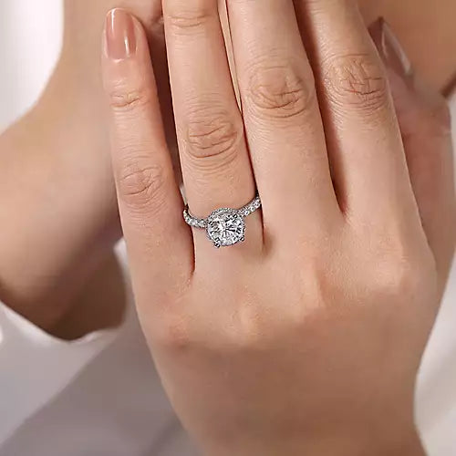 Gabriel & Co-14k White Gold Hidden Halo Round Diamond Engagement Ring - 0.72 ct
