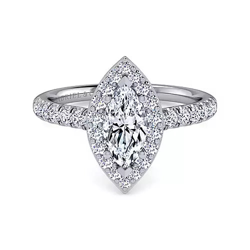Lyla-14k White Gold Marquise Halo Diamond Engagement Ring - 0.54 ct