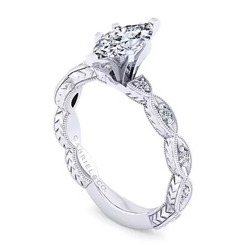 Gabriel & Co-14k White Gold Marquise Shape Diamond Engagement Ring - 0.12 ct