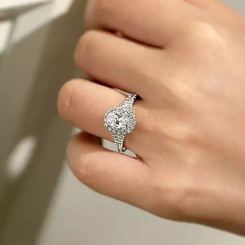 Gabriel & Co-14K White Gold Oval Halo Diamond Engagement Ring