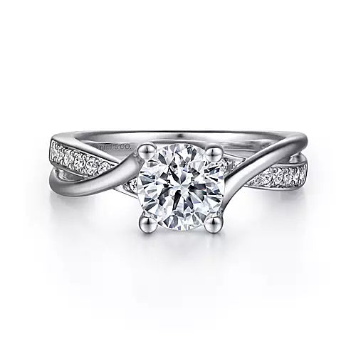 Aleesa-14k White Gold Round Bypass Diamond Engagement Ring - 0.14 ct