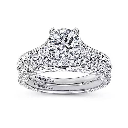 Gabriel & Co-14K White Gold Round Diamond Engagement Ring