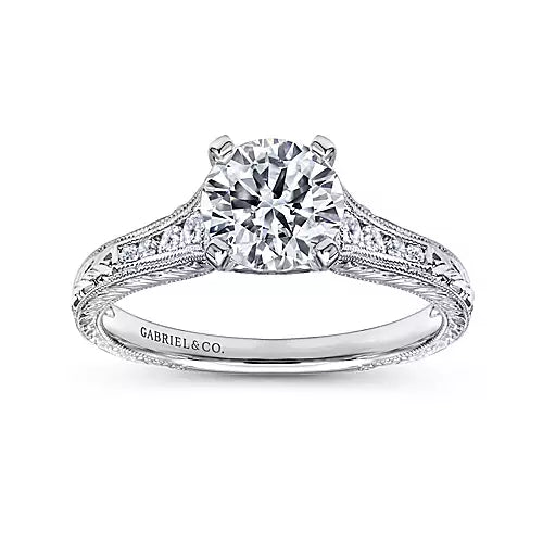 Gabriel & Co-14K White Gold Round Diamond Engagement Ring