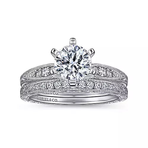Gabriel & Co-14K White Gold Round Diamond Engagement Ring