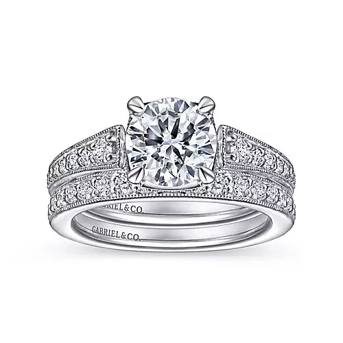 Gabriel & Co-14k White Gold Round Diamond Engagement Ring - 0.48 ct