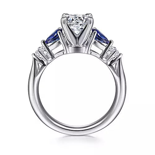 Gabriel & Co-14k White Gold Round Five Stone Sapphire And Diamond Engagement Ring - 0.09 ct