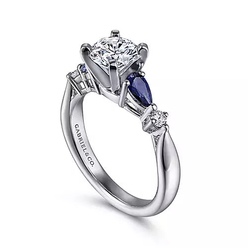 Gabriel & Co-14k White Gold Round Five Stone Sapphire And Diamond Engagement Ring - 0.09 ct